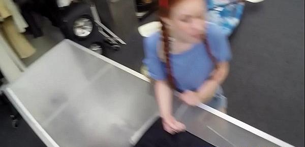  Petite redhead facefucked in pawnshop